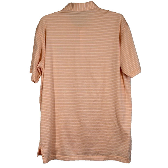 Peter Millar Men's Polo Golf Shirt Size Medium Peach/White Stripes - Picture 4 of 6
